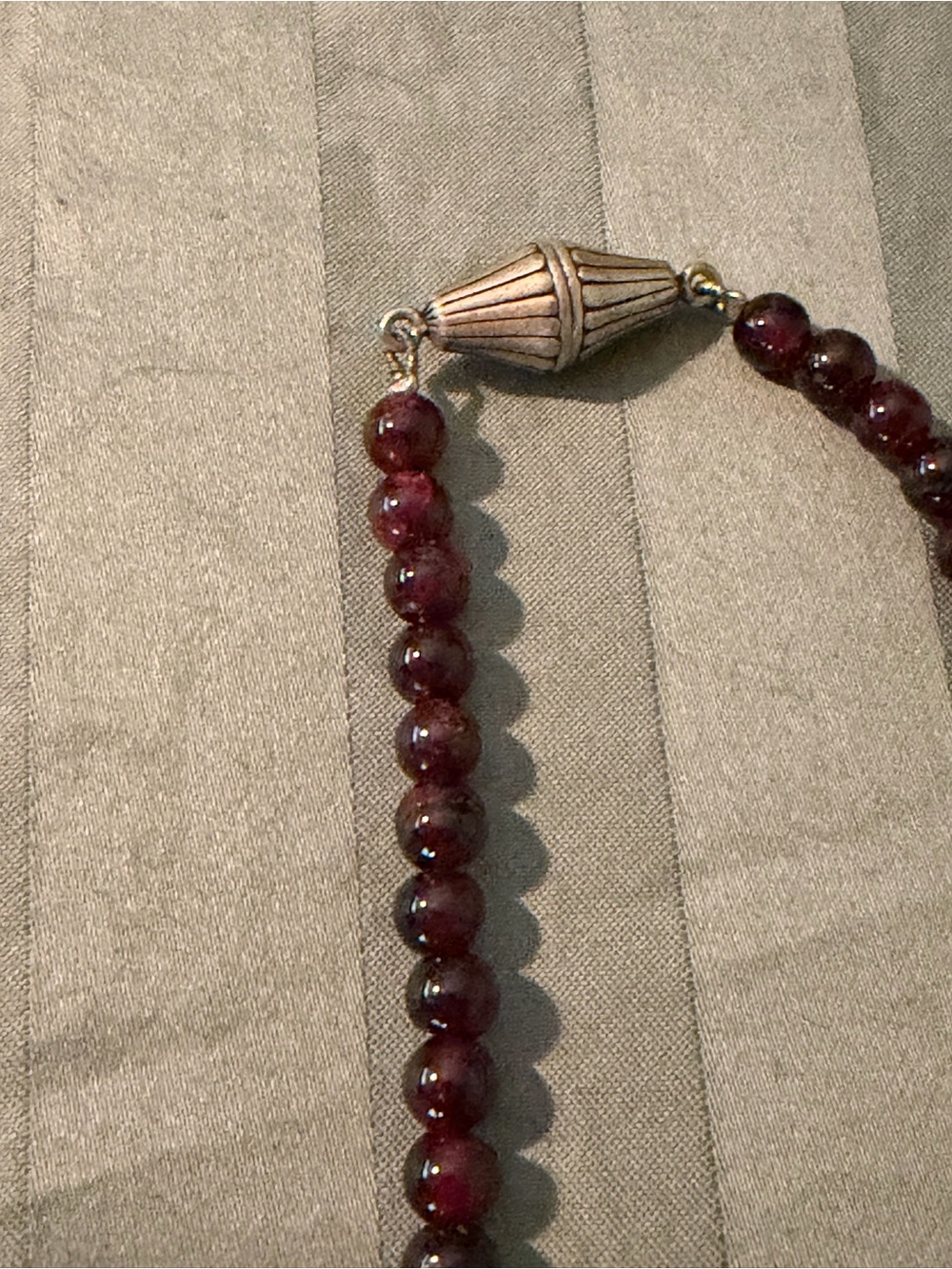 Vintage Garnet Bead 18” Necklace - Burgundy Red- Silver Screw Closure